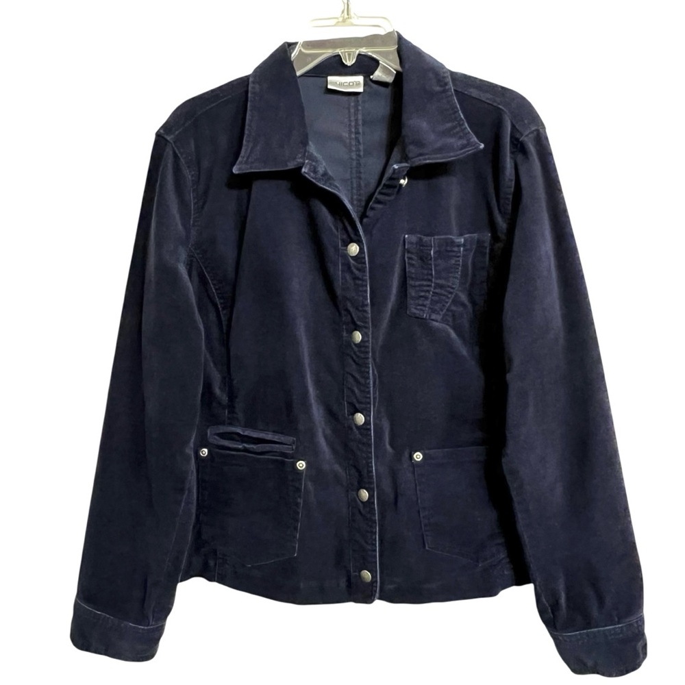 Chico’s Retro Corduroy Cabincore Jacket Womens L 12 Blue Heritage Casual Fitted